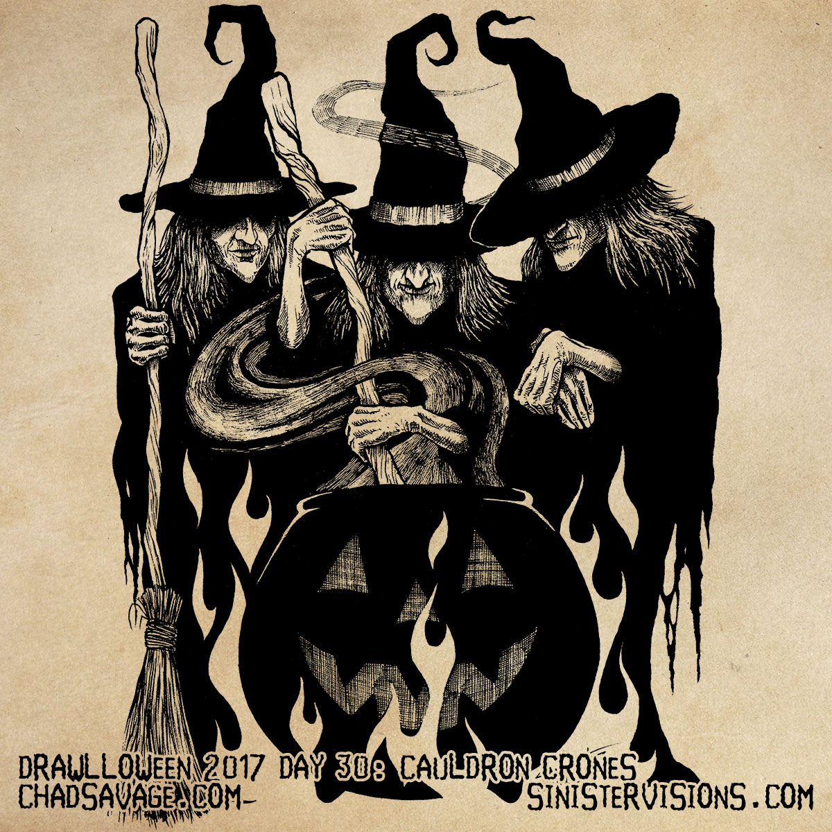 Drawlloween - Cauldron Crones by Chad Savage